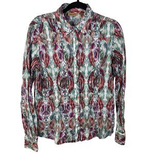 Wrangler Western Pearl Snap Shirt Women Medium Multicolor Metallic Ikat Print